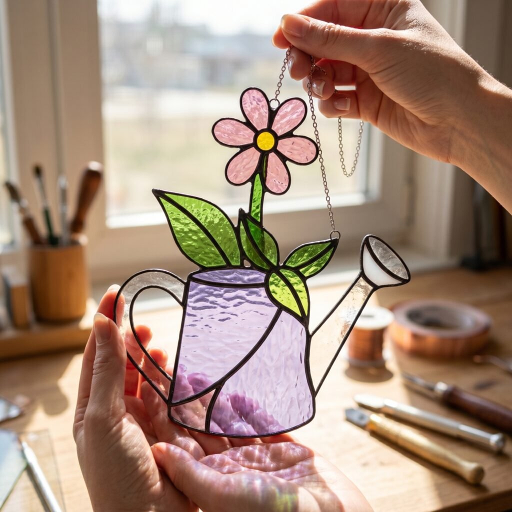 Floral Watering Can Stained Glass Pattern