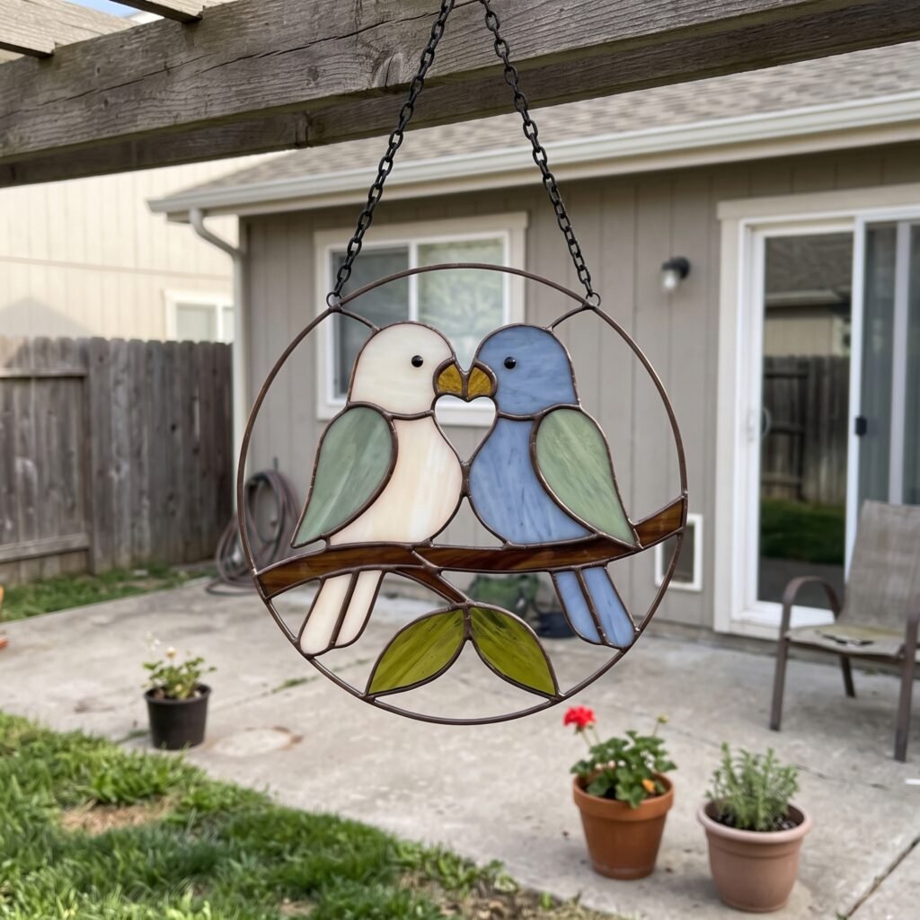 Love Birds stained glass pattern, an instant digital PDF download from AuraGlassCraft, suited for painting