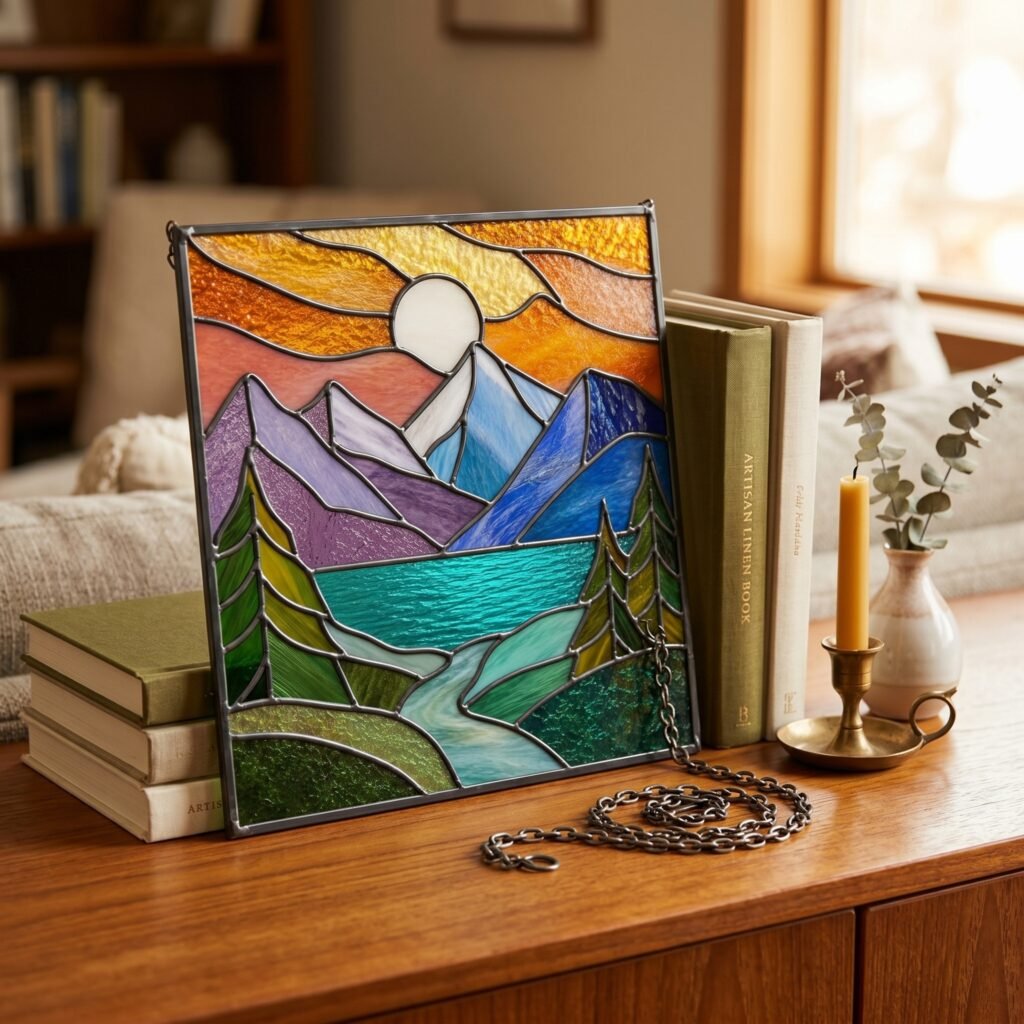 Mountain Landscape Stained Glass Pattern