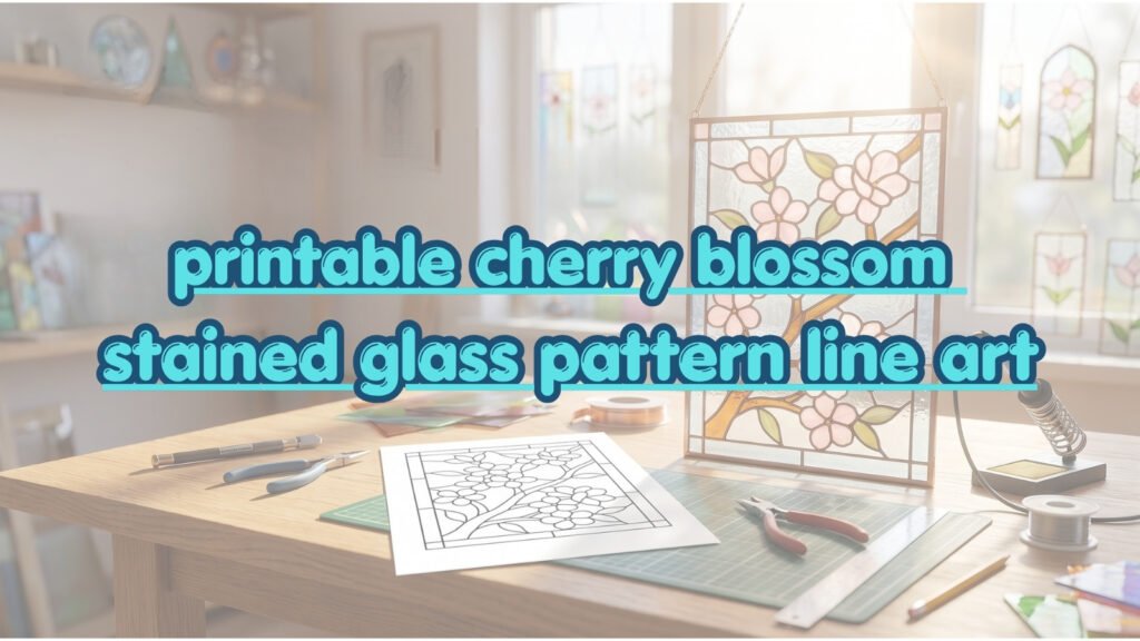 printable cherry blossom stained glass pattern line art