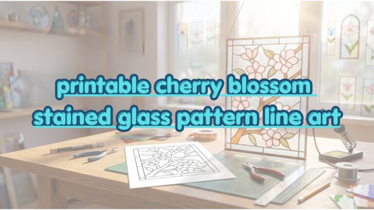 printable cherry blossom stained glass pattern line art